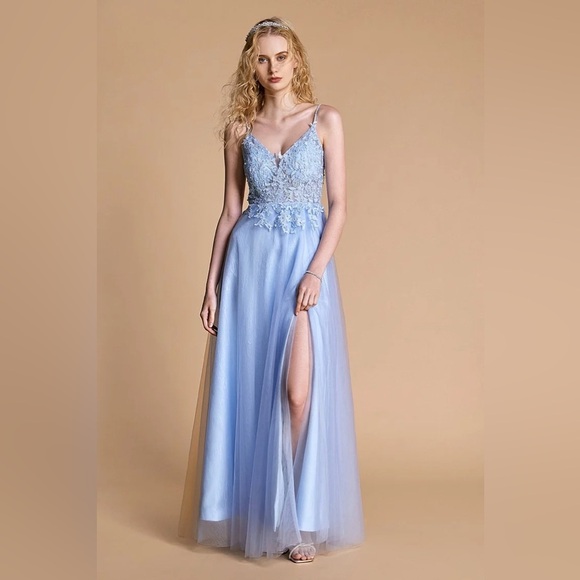 J.ING Blue Simple Maxi Wedding Dress Gown Bridal - Picture 1 of 6